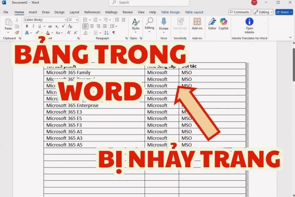 Bảng trong Word bị nhảy trang là lỗi gì?