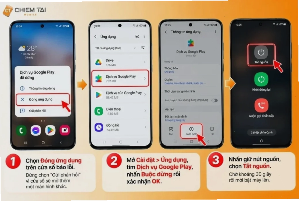Buộc dừng Dịch vụ Google Play trong Cài đặt Android.