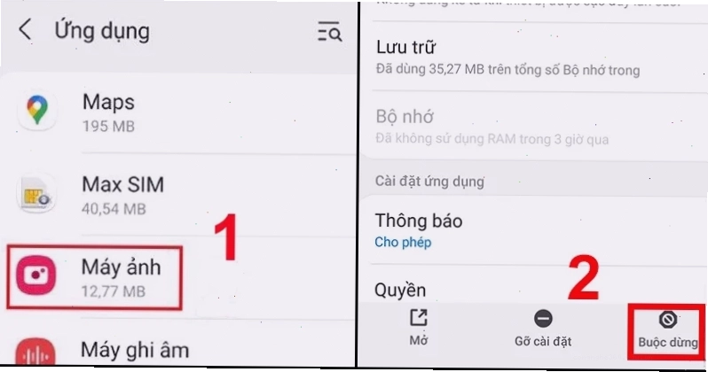 Buộc dừng Máy ảnh để sửa lỗi trên điện thoại Samsung