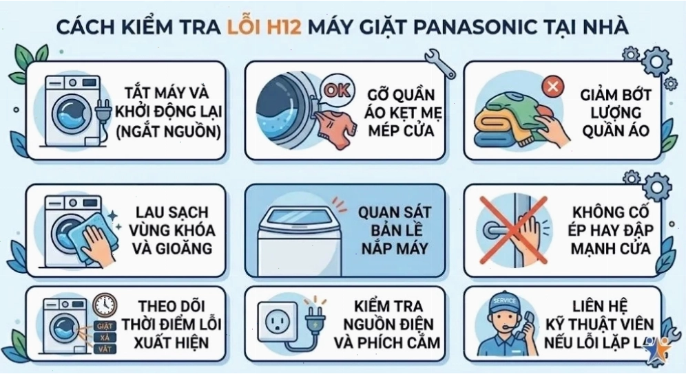 Cách kiểm tra lỗi H12 máy giặt Panasonic tại nhà