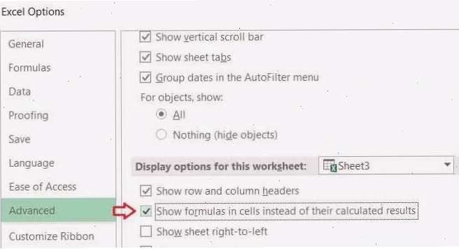 Cách sửa excel đang ở chế độ chỉ hiển thị công thức