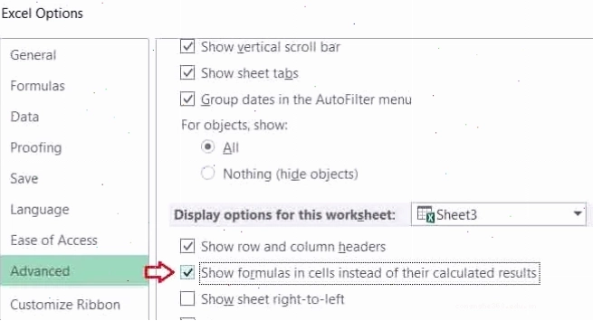 Cách sửa excel đang ở chế độ chỉ hiển thị công thức