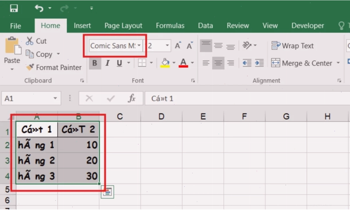 Cách sửa lỗi font chữ trong Excel - Bước 1