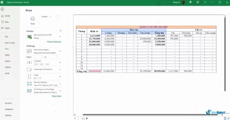 Cách sửa lỗi mất dòng kẻ bảng trong Excel bằng Page Layout