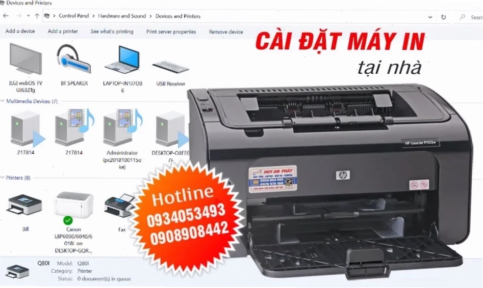 Cài đặt máy in tại nhà với cáp USB