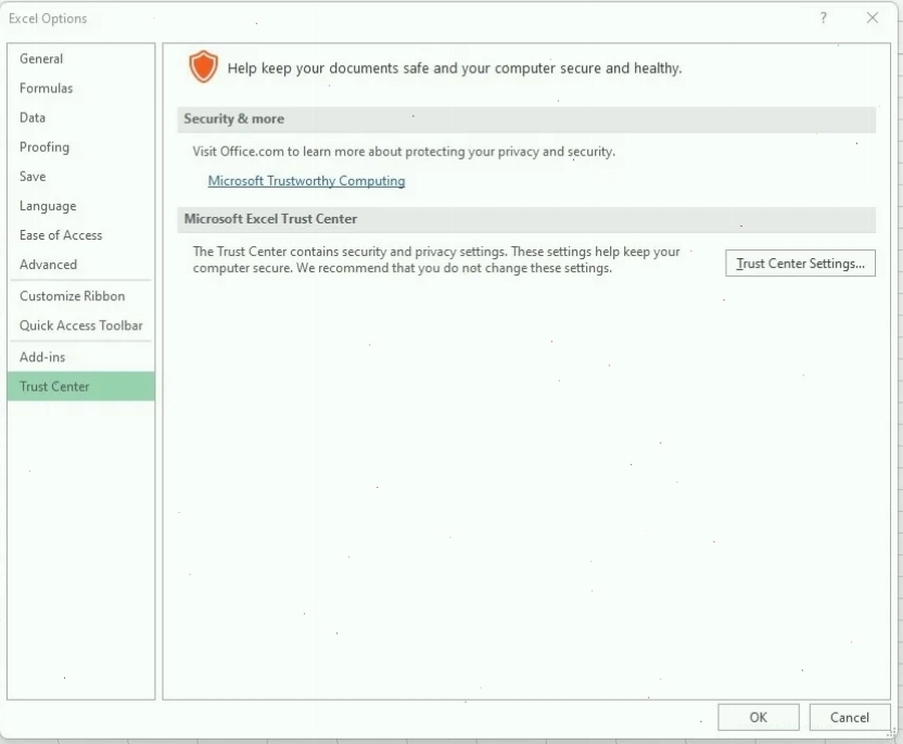 Cảnh báo khi tắt Protected View trong Excel