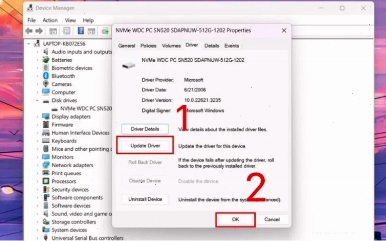 Cập nhật driver ổ cứng qua Device Manager