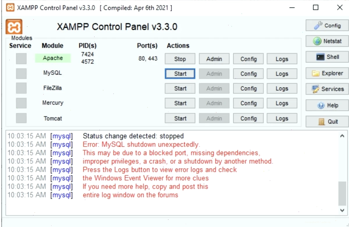 Chỉnh sửa file my.ini để sửa lỗi MySQL trong XAMPP