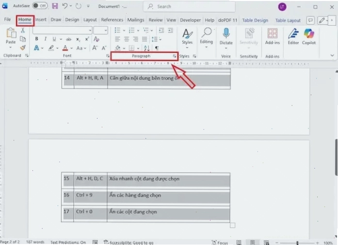 Chỉnh sửa thiết lập trong thẻ Paragraph để sửa lỗi bảng bị nhảy trang trong Word