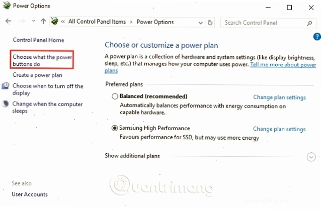 Chọn Choose what the power buttons do để tắt Fast Startup
