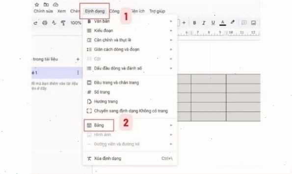 Chọn Định dạng → chọn Bảng