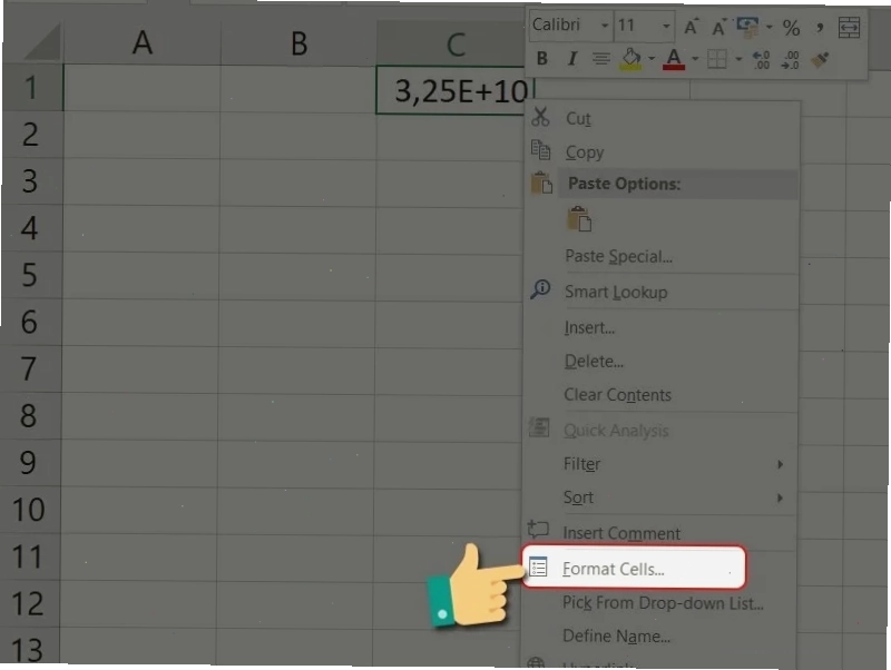 Chọn Format Cells để sửa lỗi E+ trong Excel