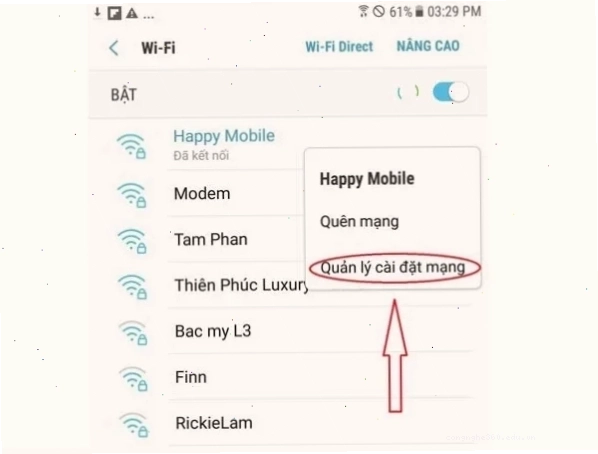 Chọn Modify network (Thiết lập kết nối mạng)