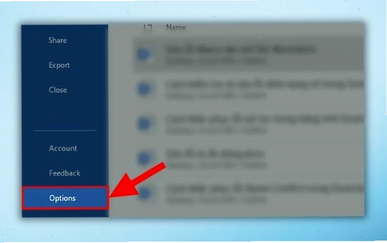 Chọn mục Options