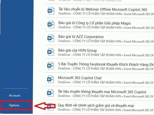 Chọn Options để sửa lỗi giãn dòng cách xa nhau trong Word
