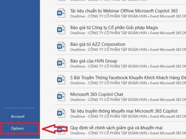 Chọn Options để sửa lỗi khoảng cách chữ trong Word