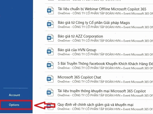 Chọn Options trong Word để sửa lỗi cách chữ