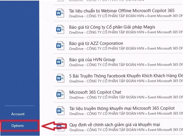 chọn Options (Tùy chọn)