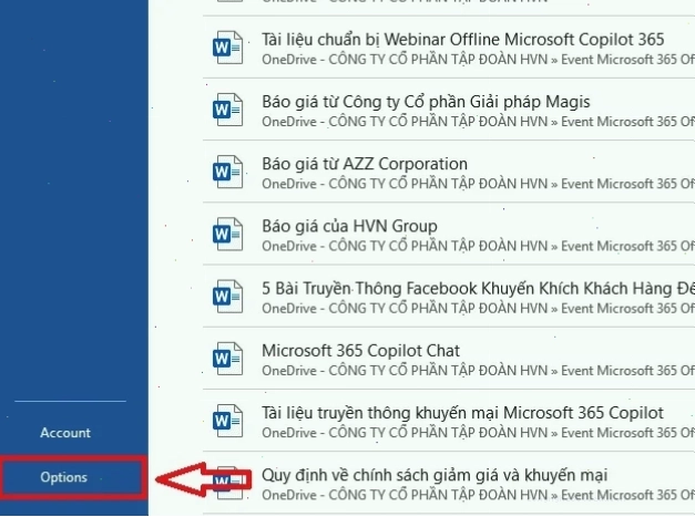 chọn Options (Tùy chọn)