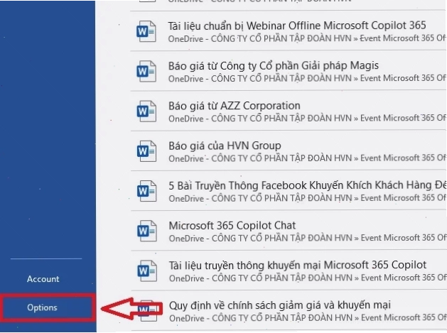 Chọn Options (Tùy chọn)