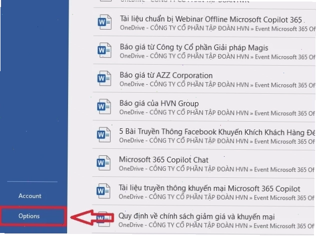 Chọn Options Tùy chọn để sửa lỗi Word bị cách chữ
