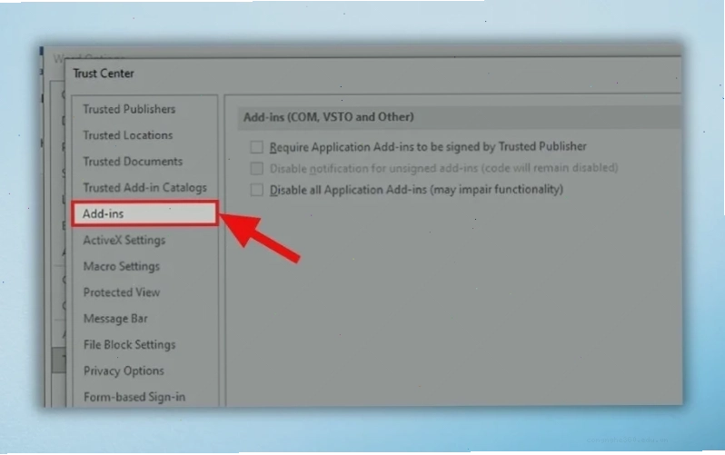 Chọn tab Add-ins