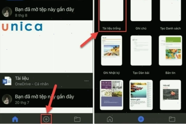 Chọn tài liệu trống để tạo file Word mới trên điện thoại