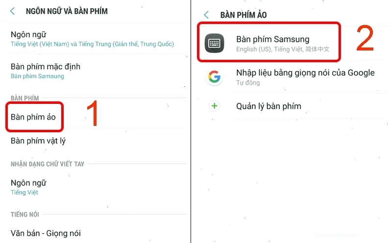 Chọn vào Bàn phím Samsung