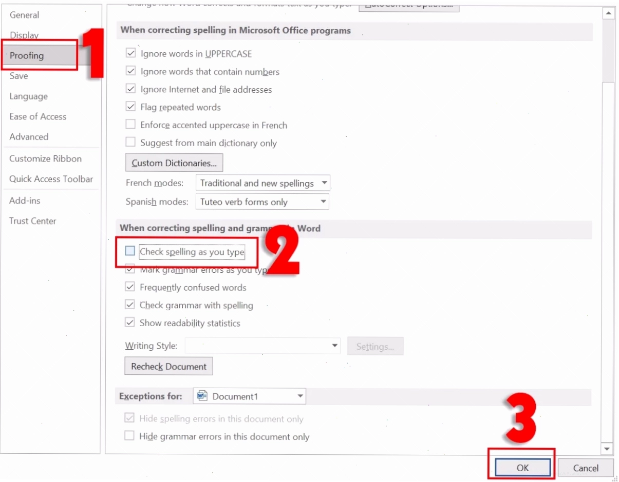 Đánh dấu Check spelling as you type để kích hoạt kiểm tra chính tả