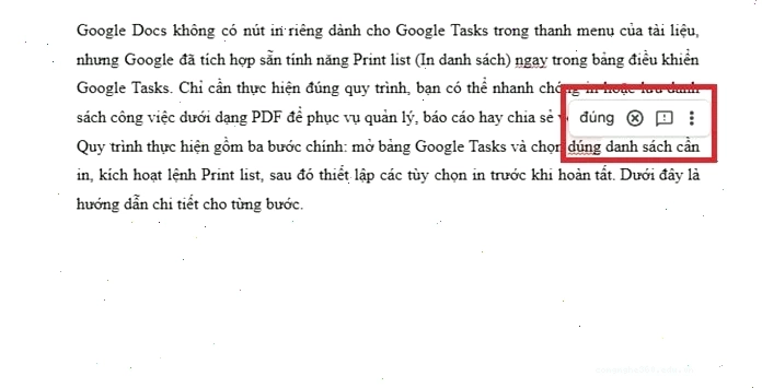 Danh sách gợi ý sửa lỗi chính tả từ công cụ AI