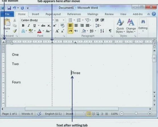 Di chuyển Tab trên thước kẻ Word