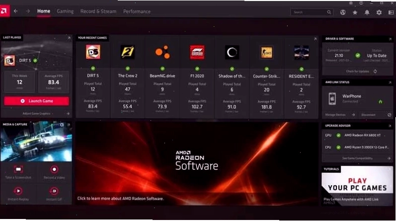 Giao diện AMD Radeon Software nơi cấu hình tối ưu để Roblox chạy mượt mà