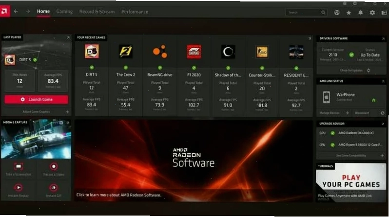 Giao diện AMD Radeon Software nơi cấu hình tối ưu để Roblox chạy mượt mà