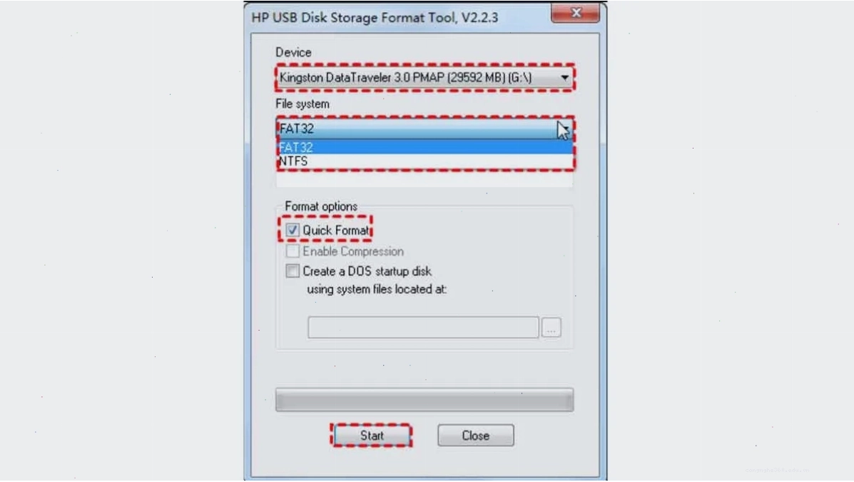 Giao diện HP USB Disk Storage Format Tool