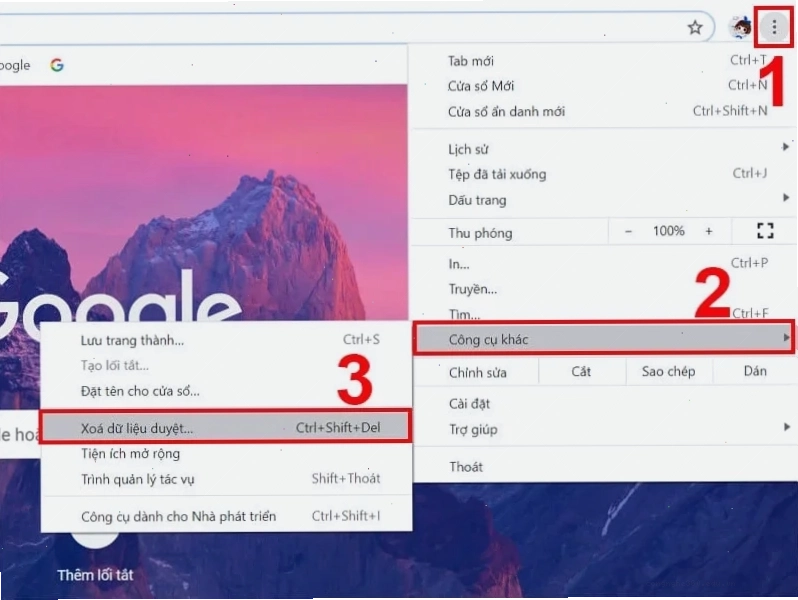 Giao diện xóa cache và cookie trên trình duyệt Chrome giúp sửa lỗi Roblox
