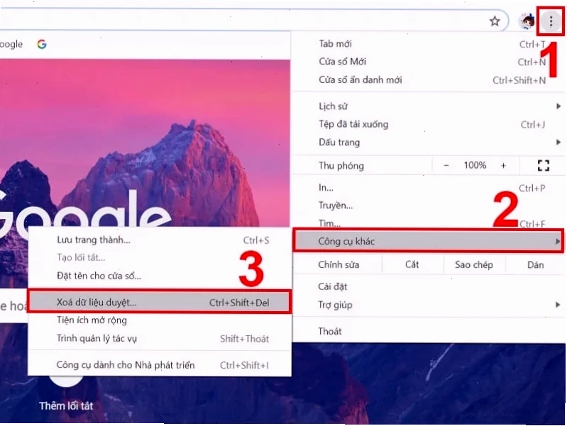 Giao diện xóa cache và cookie trên trình duyệt Chrome giúp sửa lỗi Roblox