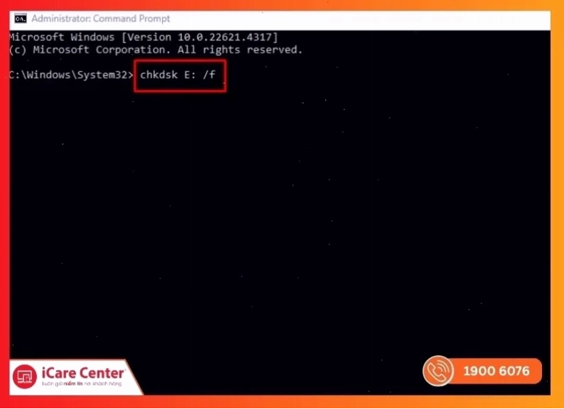 Gõ lệnh: chkdsk X: /f rồi nhấn Enter