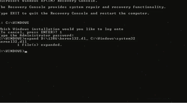 KERNEL32.dll restored from Win XP install CD