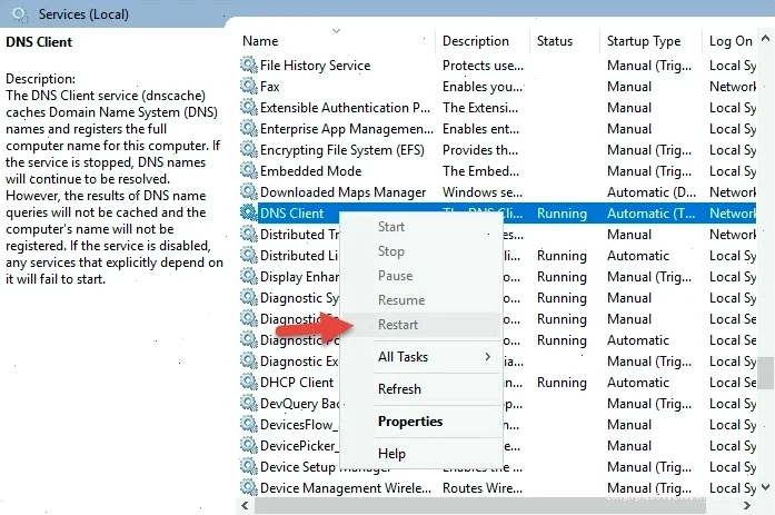 Khắc phục lỗi This site can't be reached khởi động lại DNS client - Ảnh 3