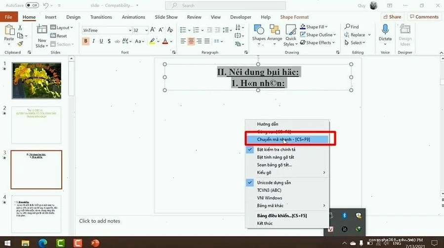 Kiểm tra bảng mã Unikey để sửa lỗi font chữ ppt