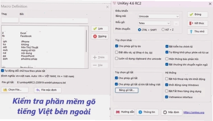 Kiểm tra phần mềm gõ tiếng Việt bên ngoài