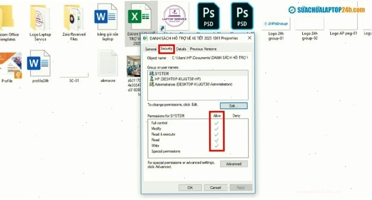 Kiểm tra quyền truy cập file để sửa lỗi path file access error trong Excel