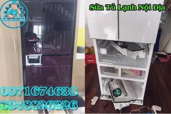 Kỹ thuật viên đang kiểm tra lỗi tủ lạnh nội địa nhật