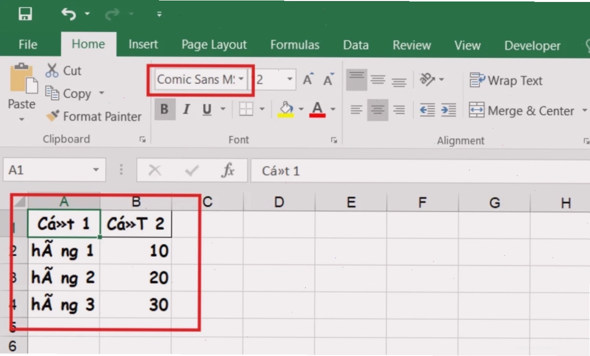 Lỗi font chữ trong Excel - lỗi font không tương thích