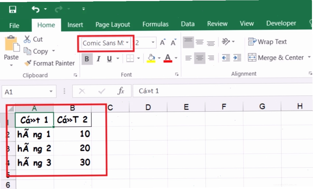 Lỗi font chữ trong Excel - lỗi font không tương thích