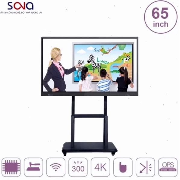 Màn hình tương tác 65 inch đang hiển thị tín hiệu qua cổng DisplayPort
