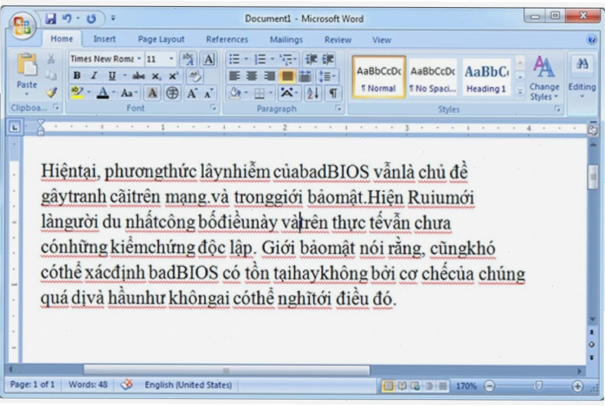 Minh họa lỗi văn bản bị dính chữ trong Word