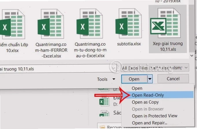 Mở chế độ chỉ đọc file Excel