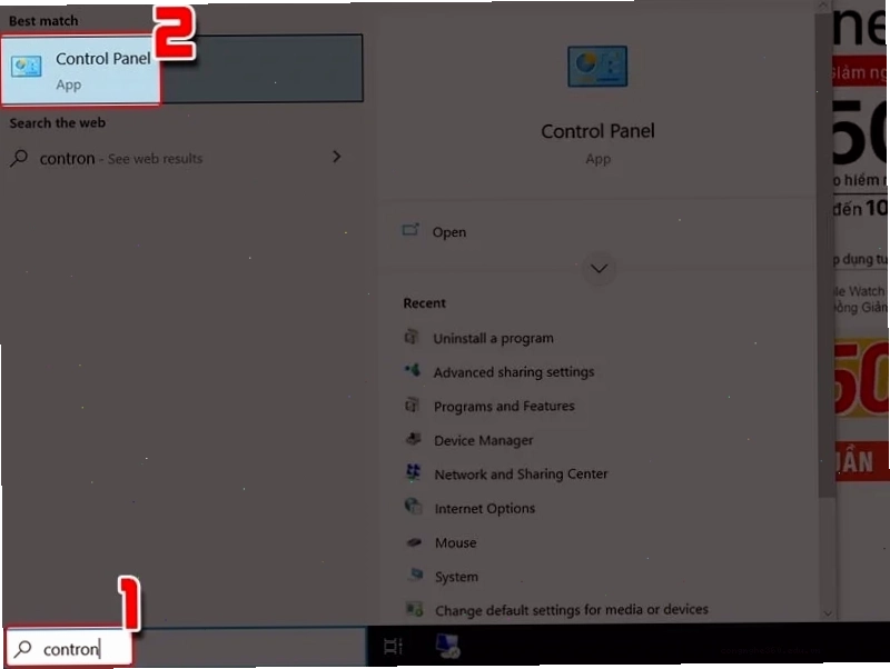 Mở Control Panel để cập nhật Office