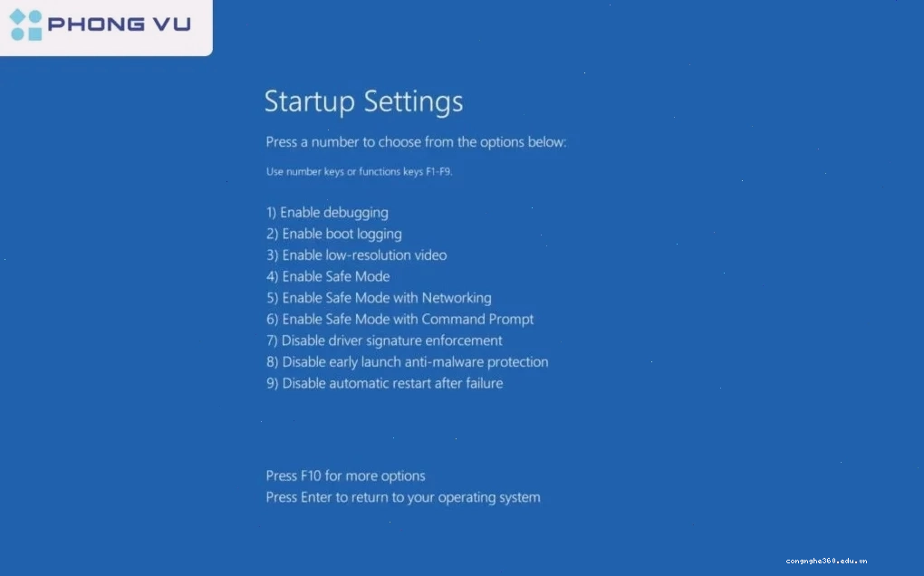 Nhấn phím 4 để chọn Enable Safe Mode.